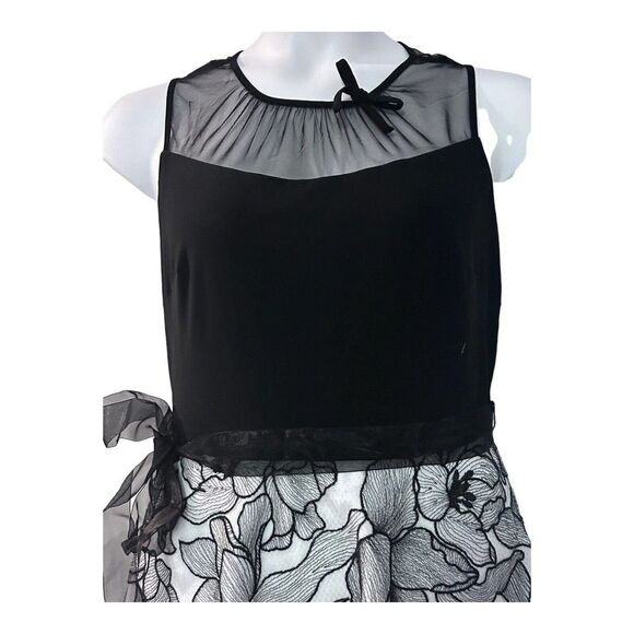 SLNY Mesh & Knit Black White Cocktail Party Guest Retro Knee Length Twofer Dress - Picture 7 of 12